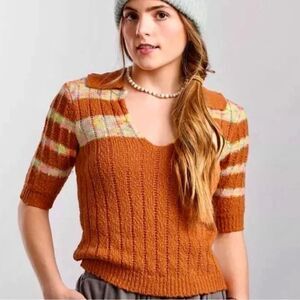 Free People Top Blouse Knit Vintage Y2K Brown Size S